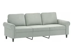 Sofá de 3 lugares com apoio de pés 180 cm veludo cinzento-claro PT186051^ Sofá