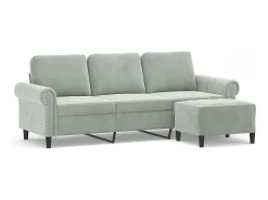 Sofá de 3 lugares com apoio de pés 180 cm veludo cinzento-claro PT186051^ Sofá