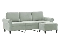 Sofá de 3 lugares com apoio de pés 180 cm veludo cinzento-claro PT186051^ Sofá
