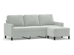 Sofá*vidaxl Sofá de 3 lugares com apoio de pés 180 cm veludo -claro Cinzento