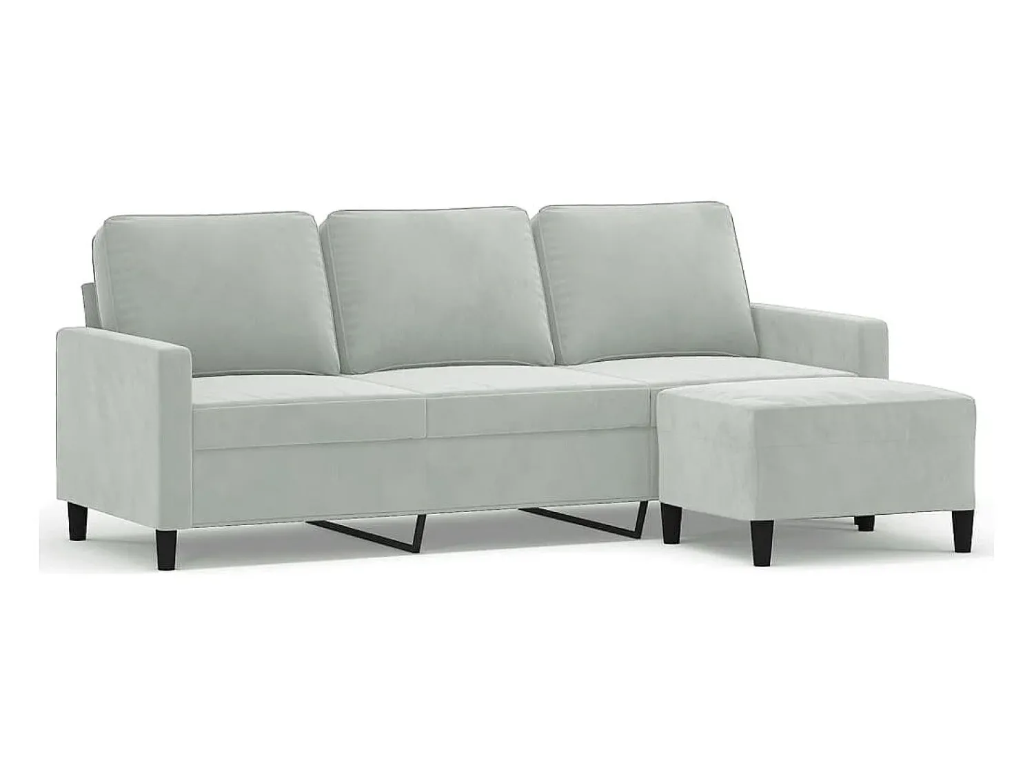 Sofá*vidaxl Sofá de 3 lugares com apoio de pés 180 cm veludo -claro Cinzento