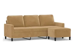 Sofá* Sofá de 3 lugares com apoio de pés 180 cm veludo PT829806 Castanho