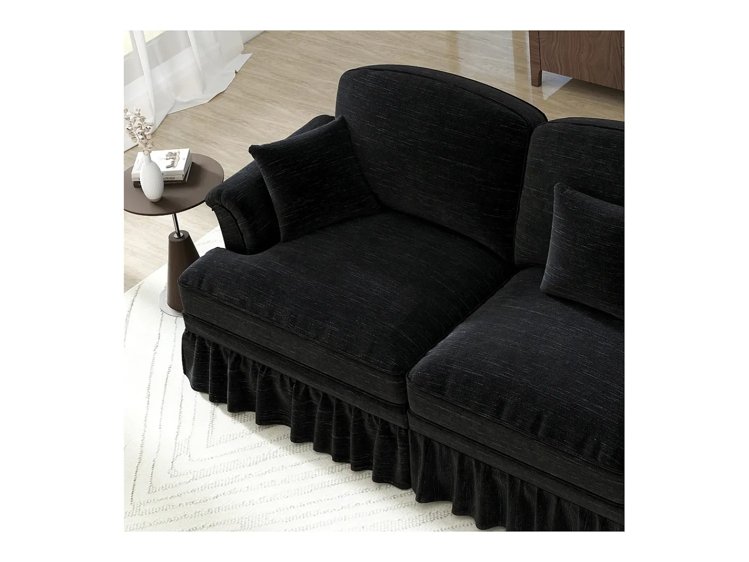 Sofá|Hauss Spole Sofá de 2 lugares com apoio lombar e saia plissada removível - Tecido chenille - Preto