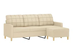 Hot Sofá de 3 lugares com apoio de pés 180 cm tecido cor PT116663 Creme