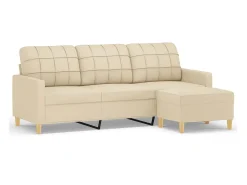 Hot Sofá de 3 lugares com apoio de pés 180 cm tecido cor PT116663 Creme
