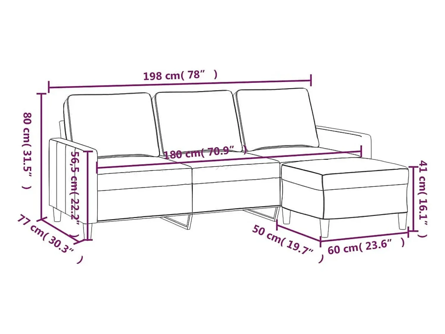 Sofá|vidaxl Sofá de 3 lugares com apoio de pés 180 cm veludo -escuro Verde