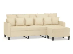 Sofá|vidaxl Sofá de 3 lugares com apoio de pés 180 cm tecido cor Creme