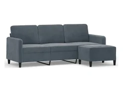 Sofá| Sofá de 3 lugares com apoio de pés 180 cm veludo cinza-escuro PT588714 Cinzento