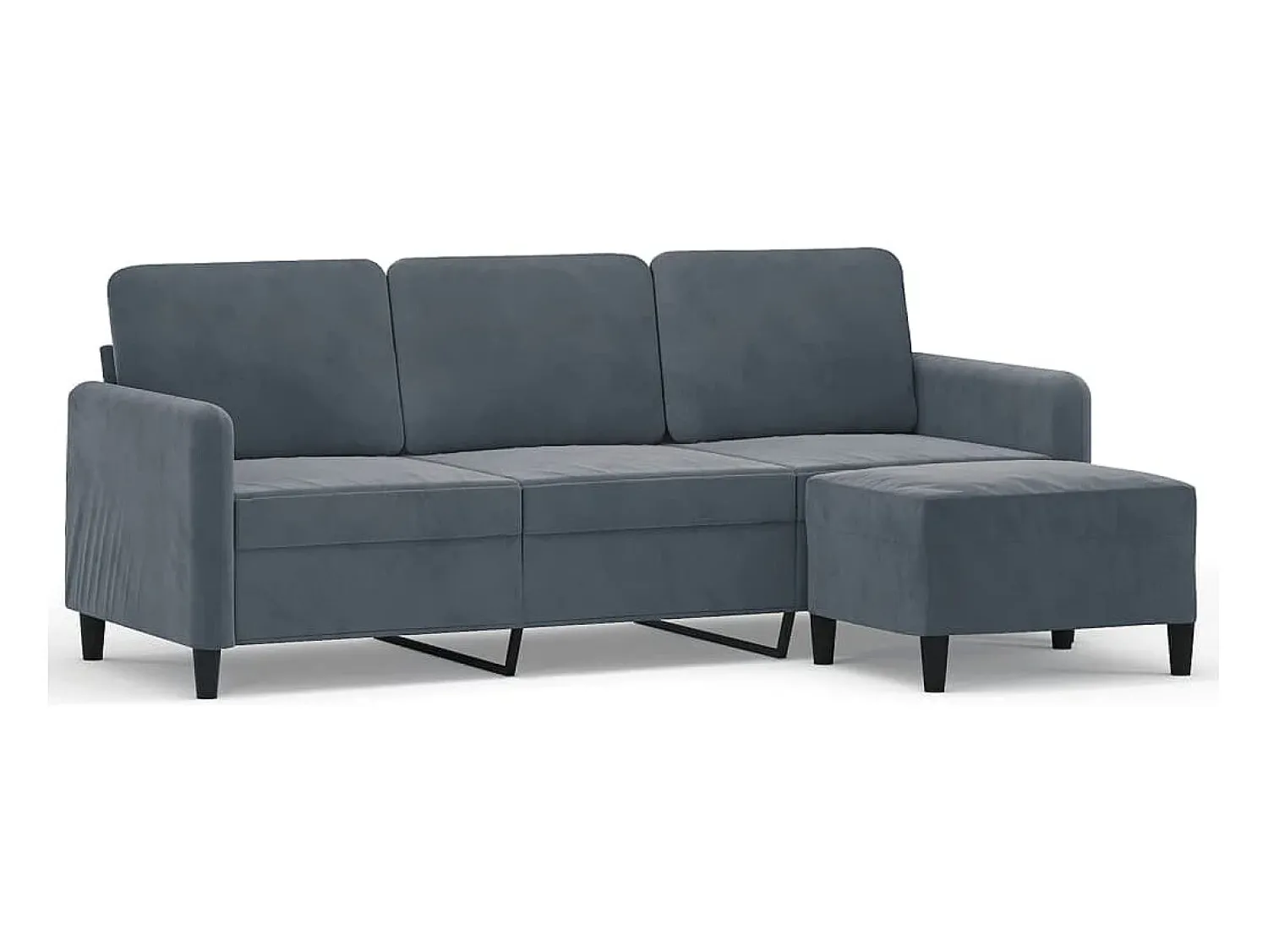 Sofá| Sofá de 3 lugares com apoio de pés 180 cm veludo cinza-escuro PT588714 Cinzento