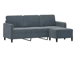 Sofá| Sofá de 3 lugares com apoio de pés 180 cm veludo cinza-escuro PT588714 Cinzento