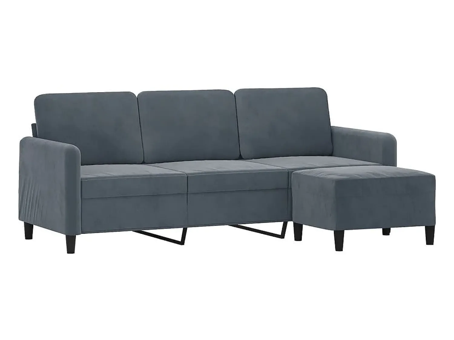 Sofá| Sofá de 3 lugares com apoio de pés 180 cm veludo cinza-escuro PT588714 Cinzento