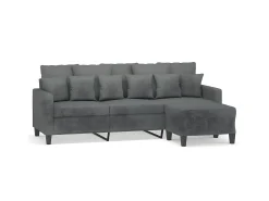 Sofá| Sofá de 3 lugares com apoio de pés 180 cm tecido cinza-escuro PT600762 Cinzento