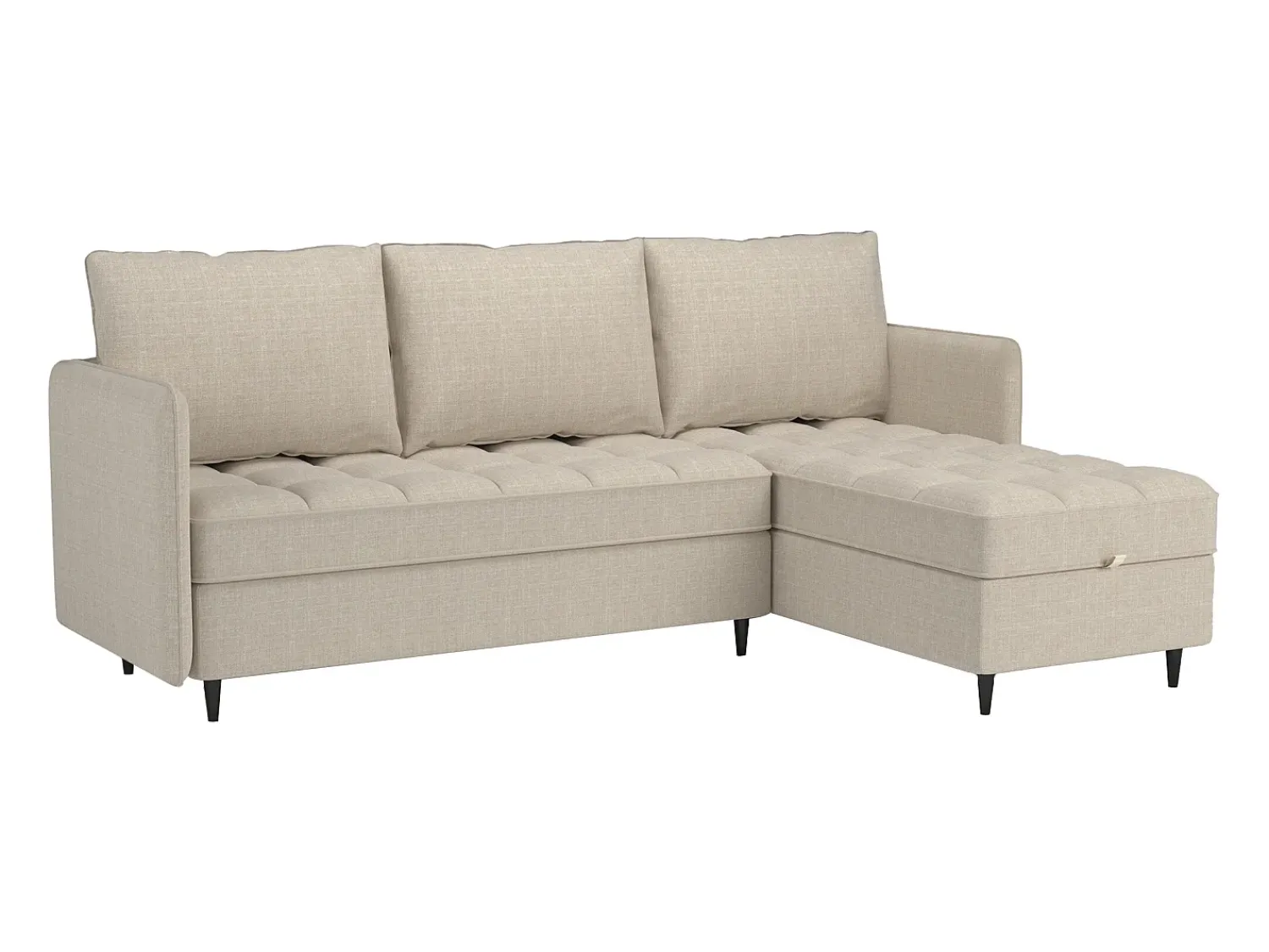 Sofá| Sofá de 3 lugares com arrumação/chaise longue reversível em tecido crème Creme