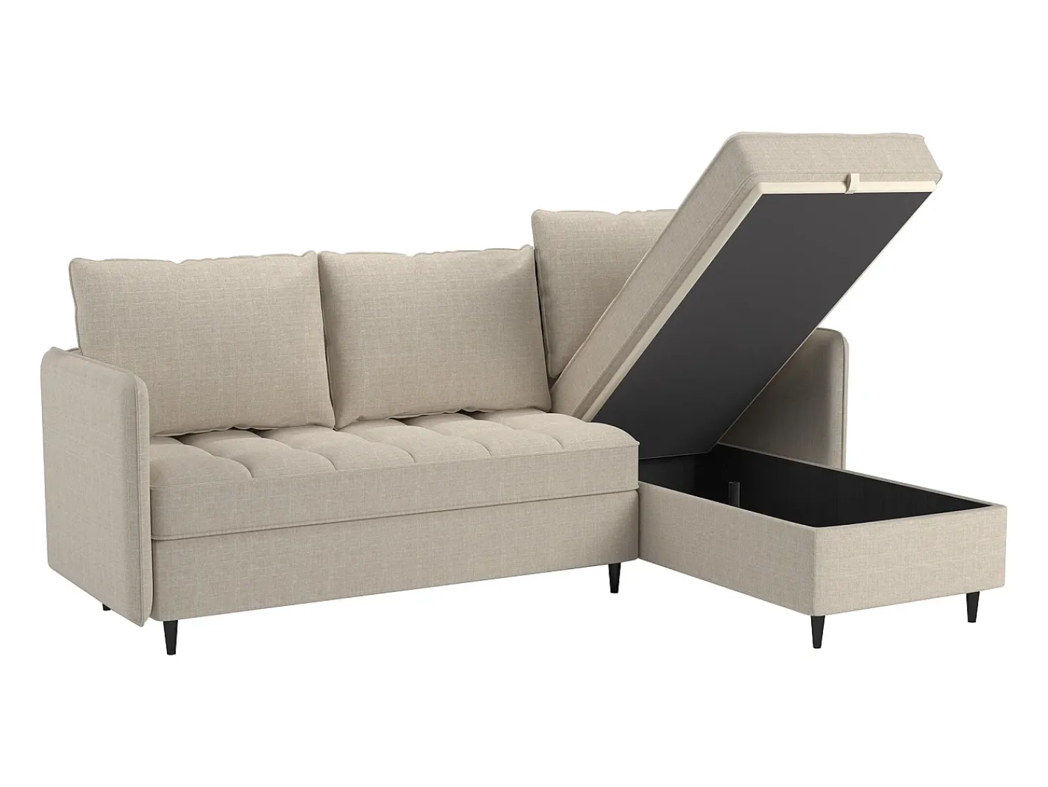 Sofá| Sofá de 3 lugares com arrumação/chaise longue reversível em tecido crème Creme