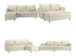 Sofá| Sofá de 3 lugares com arrumação/chaise longue reversível em tecido crème Creme