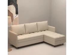 Sofá| Sofá de 3 lugares com arrumação/chaise longue reversível em tecido crème Creme