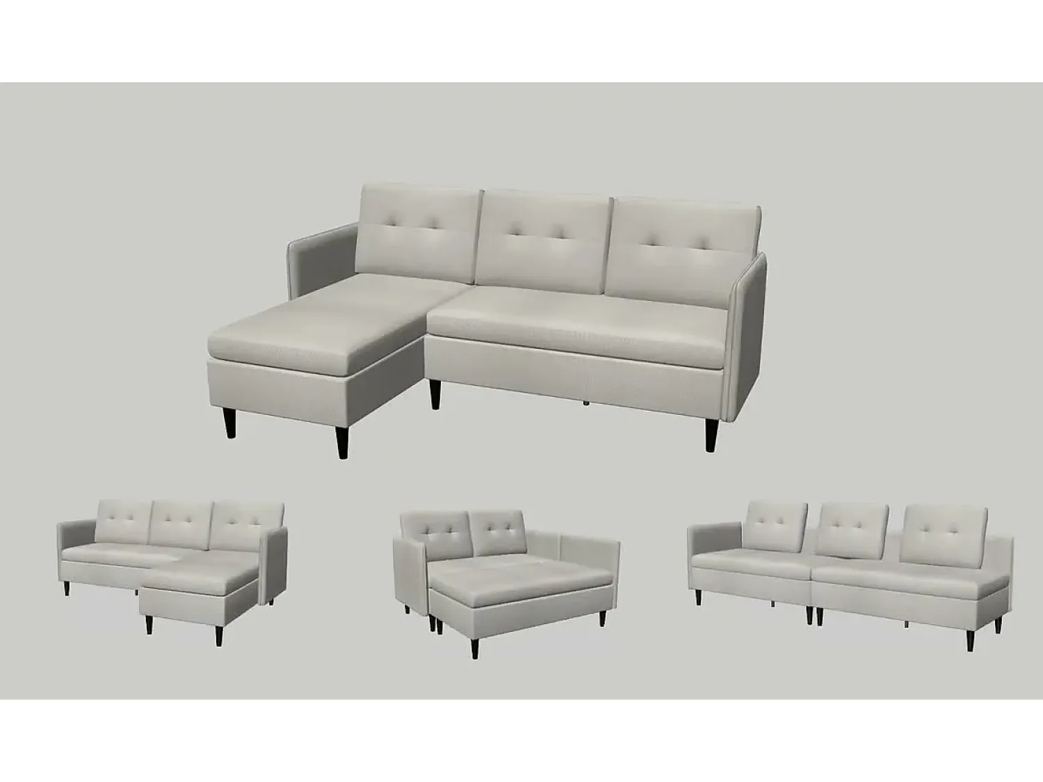 Sofá| Sofá de 3 lugares com arrumação/chaise longue reversível em tecido crème Creme
