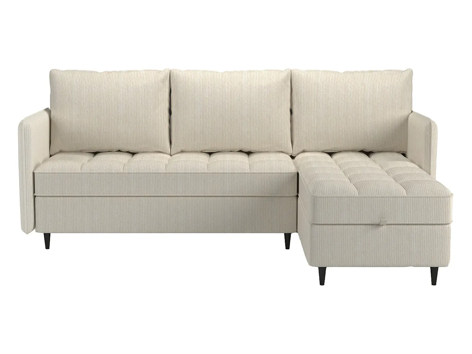 Sofá| Sofá de 3 lugares com arrumação/chaise longue reversível em tecido crème Creme