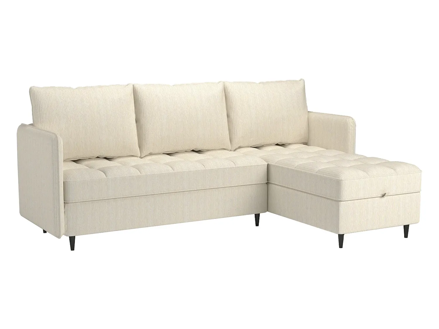 Sofá| Sofá de 3 lugares com arrumação/chaise longue reversível em tecido crème Creme