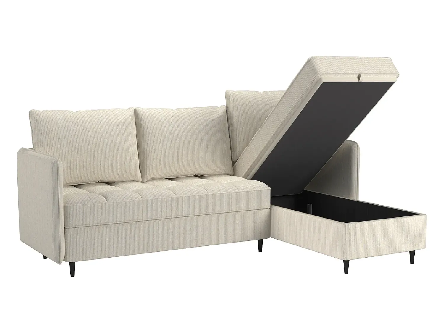 Sofá| Sofá de 3 lugares com arrumação/chaise longue reversível em tecido crème Creme