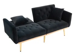 Clearance Sofá de 2 lugares com braços - Sofá reto com encosto ajustável e 2 almofadas - veludo Preto