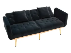 Clearance Sofá de 2 lugares com braços - Sofá reto com encosto ajustável e 2 almofadas - veludo Preto