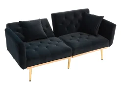 Clearance Sofá de 2 lugares com braços - Sofá reto com encosto ajustável e 2 almofadas - veludo Preto
