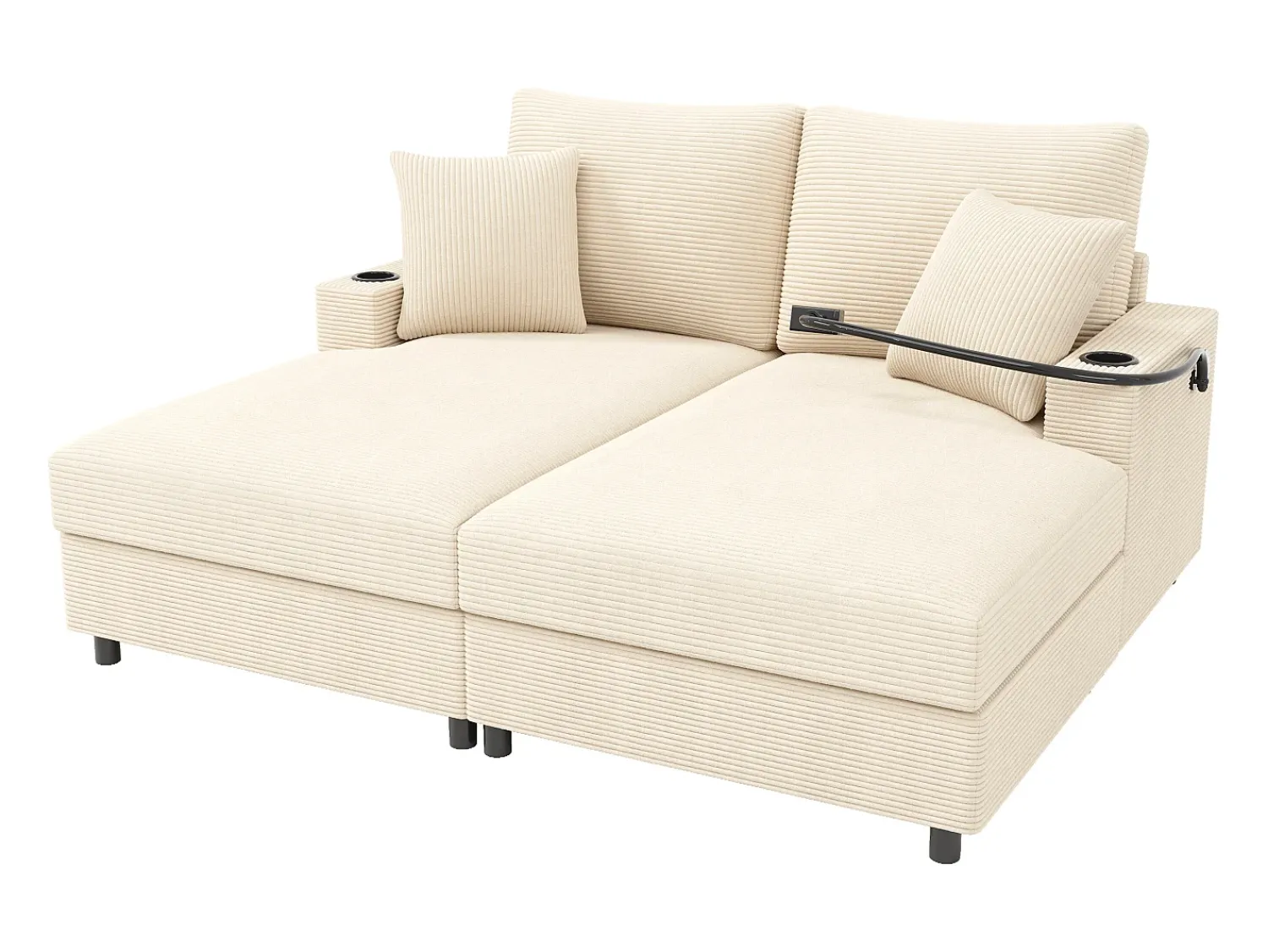 Sale Hauss Spole Sofá de 2 lugares com cama integrada - Entrada para telemóvel e porta USB - Veludo cotelê Bege