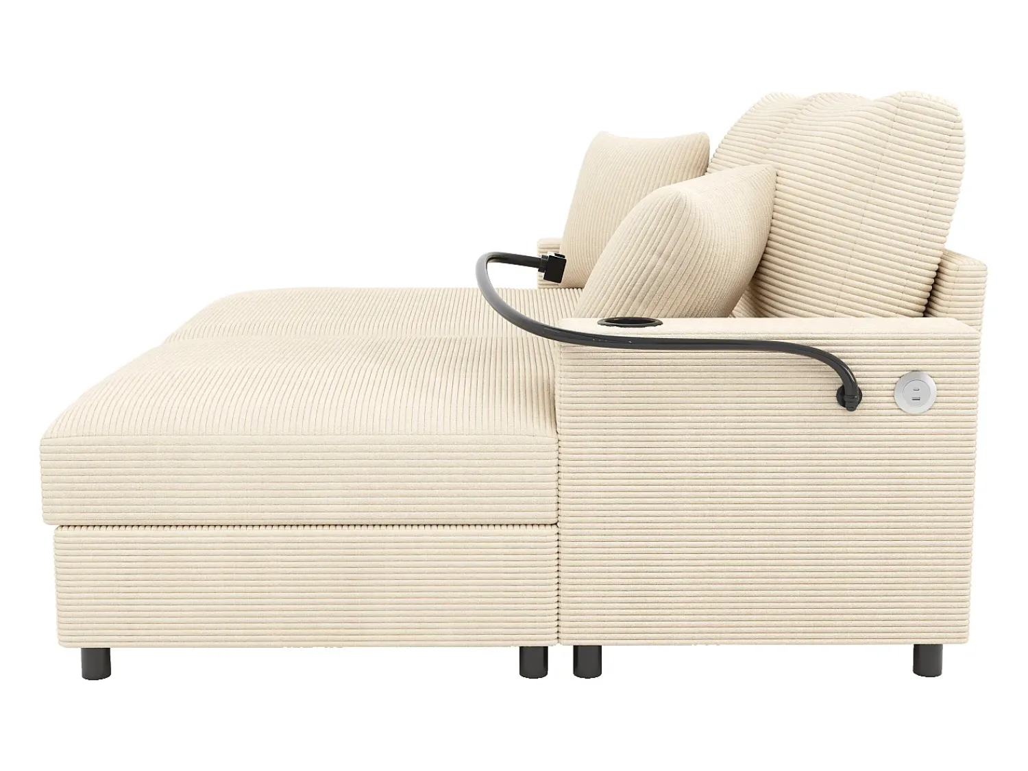 Sale Hauss Spole Sofá de 2 lugares com cama integrada - Entrada para telemóvel e porta USB - Veludo cotelê Bege