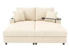 Sale Hauss Spole Sofá de 2 lugares com cama integrada - Entrada para telemóvel e porta USB - Veludo cotelê Bege