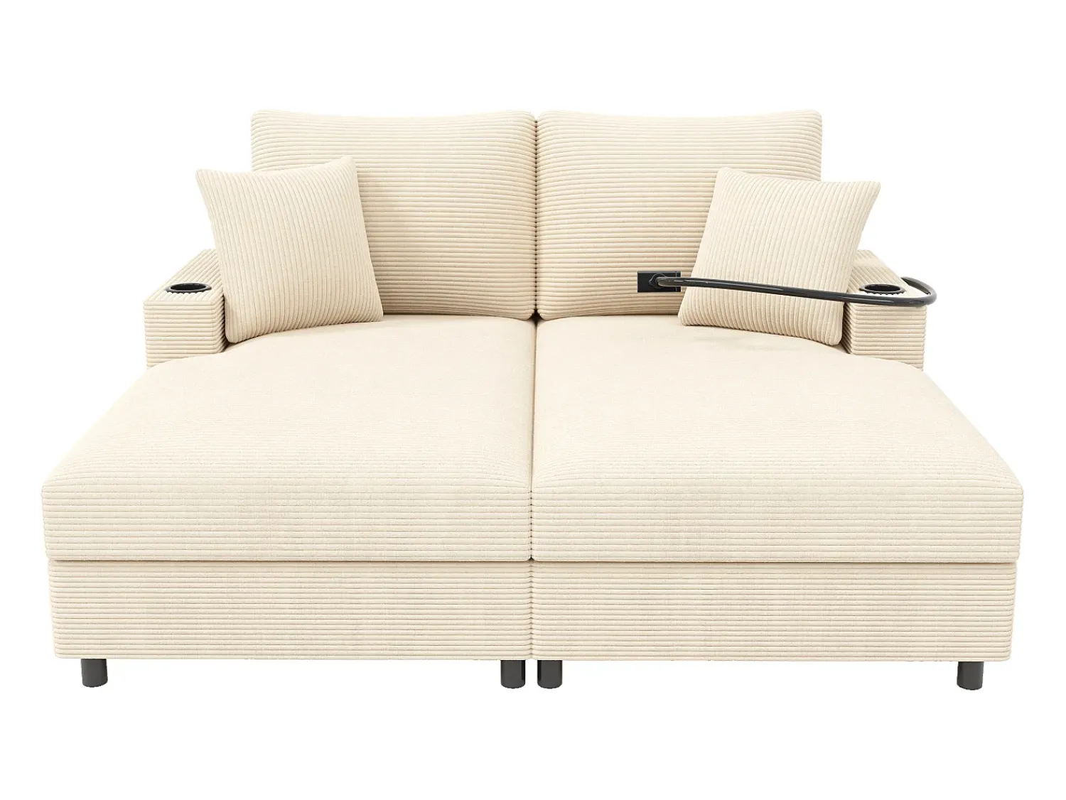 Sale Hauss Spole Sofá de 2 lugares com cama integrada - Entrada para telemóvel e porta USB - Veludo cotelê Bege