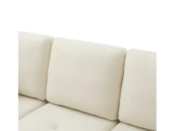 Sofá* Sofá de 3 lugares com chaise longue – Sofá de canto com bolsos laterais – tecido de algodão e linho bege claro Creme