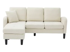 Sofá* Sofá de 3 lugares com chaise longue – Sofá de canto com bolsos laterais – tecido de algodão e linho bege claro Creme