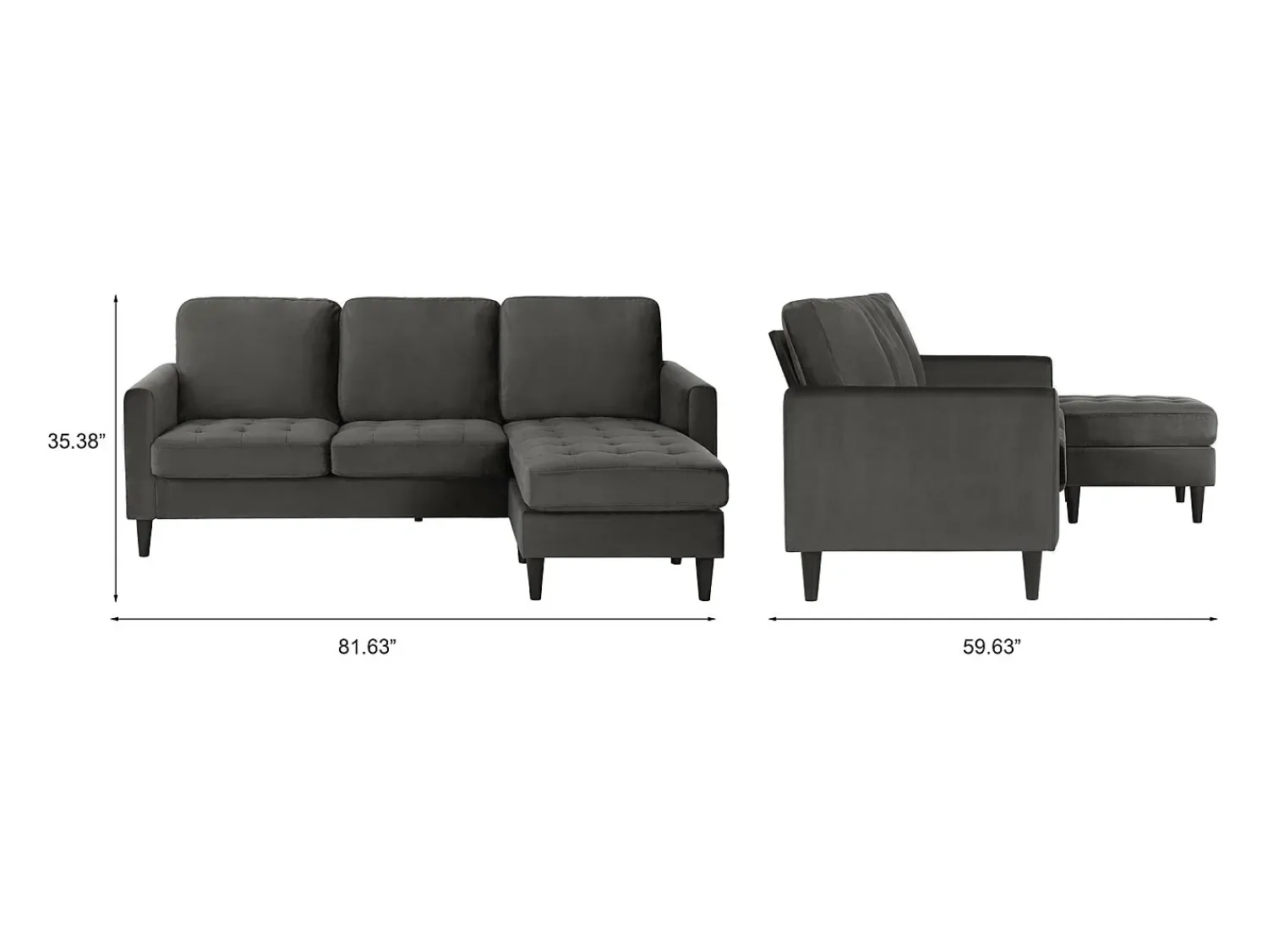 Outlet CosmoLiving by Cosmopolitan Sofá de 3 lugares com chaise longue em veludo Cinzento