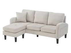 Sofá de 3 lugares com chaise longue – Sofá de canto com bolsos laterais – tecido de algodão e linho^ Sofá