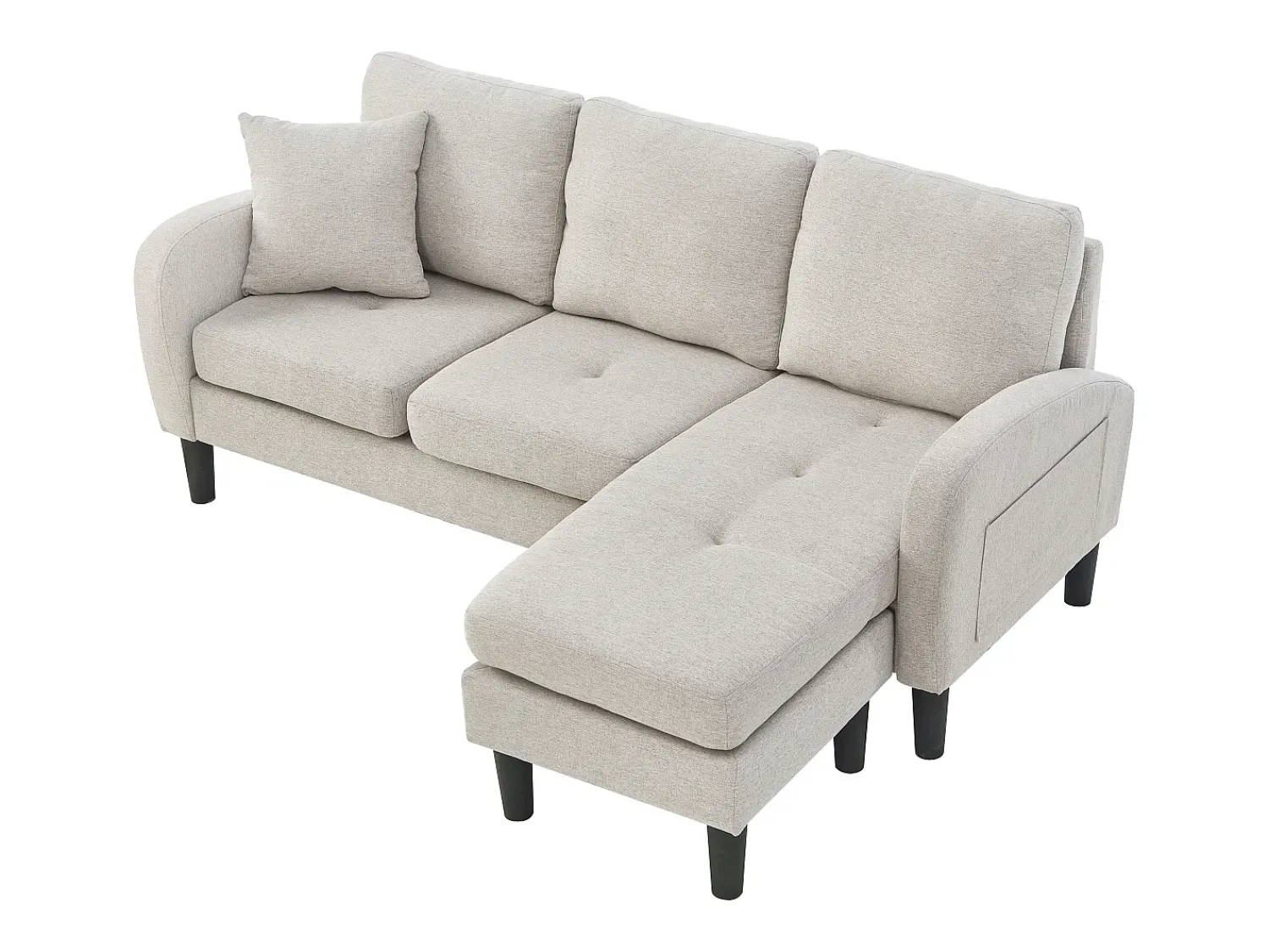 Sofá de 3 lugares com chaise longue – Sofá de canto com bolsos laterais – tecido de algodão e linho^ Sofá