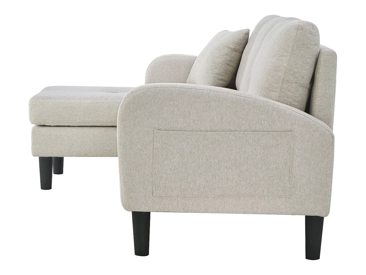Sofá de 3 lugares com chaise longue – Sofá de canto com bolsos laterais – tecido de algodão e linho^ Sofá