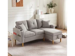Clearance Merax Sofá de 3 lugares com chaise longue - 175 x 129 x 90 cm - com arrumação + 2 almofadas - algodão + linho - cinza claro Cinzento claro
