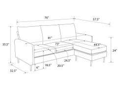 Sofá|Dorel Home Sofá de 3 lugares com chaise longue em veludo azul Cinzento