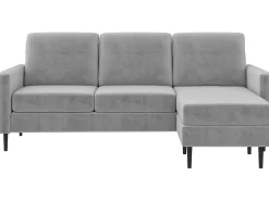 Sofá|Dorel Home Sofá de 3 lugares com chaise longue em veludo azul Cinzento