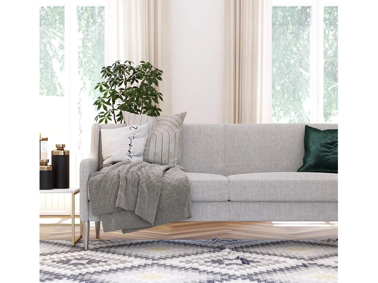 Sofá|CosmoLiving by Cosmopolitan Sofá de 2 lugares com chaise longue em linho claro Cinzento