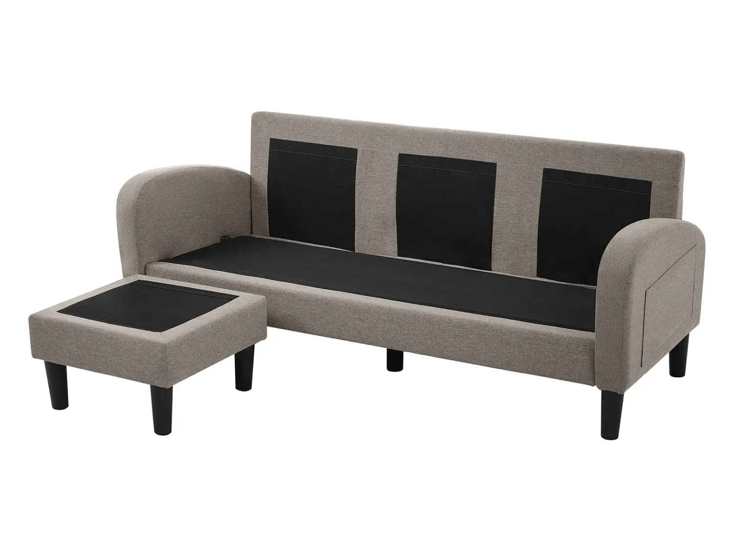 Sofá de 3 lugares com chaise longue – Sofá de canto com bolsos laterais – Tecido de algodão e linho -escuro^ Sofá