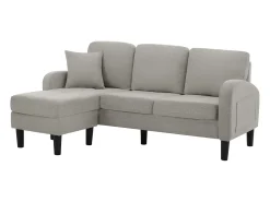 Sofá* Sofá de 3 lugares com chaise longue – Sofá de canto com bolsos laterais – tecido de algodão e linho cinzento Cinzento claro