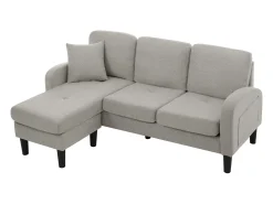 Sofá* Sofá de 3 lugares com chaise longue – Sofá de canto com bolsos laterais – tecido de algodão e linho cinzento Cinzento claro