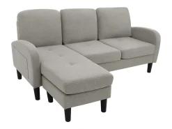 Sofá* Sofá de 3 lugares com chaise longue – Sofá de canto com bolsos laterais – tecido de algodão e linho cinzento Cinzento claro