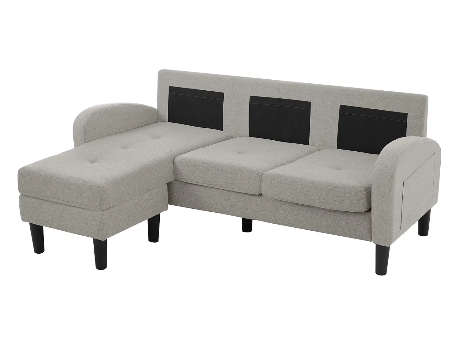 Sofá* Sofá de 3 lugares com chaise longue – Sofá de canto com bolsos laterais – tecido de algodão e linho cinzento Cinzento claro