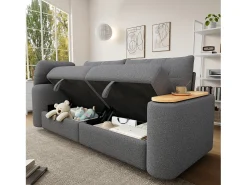 Sofá|Hauss Spole Sofá de 2 lugares com compartimentos de arrumação e mesa de apoio - Tecido Teddy Cinzento