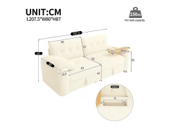 Best Hauss Spole Sofá de 2 lugares com compartimentos de arrumação e mesa de apoio - Tecido Teddy Bege