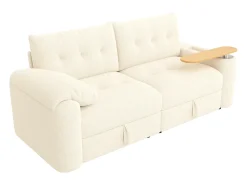 Best Hauss Spole Sofá de 2 lugares com compartimentos de arrumação e mesa de apoio - Tecido Teddy Bege