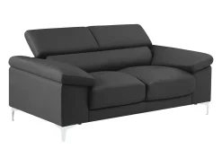 Sofá*LINEA SOFA Sofá de 2 lugares com encostos de cabeça em pele antracite - SOLANGE Cinza antracite